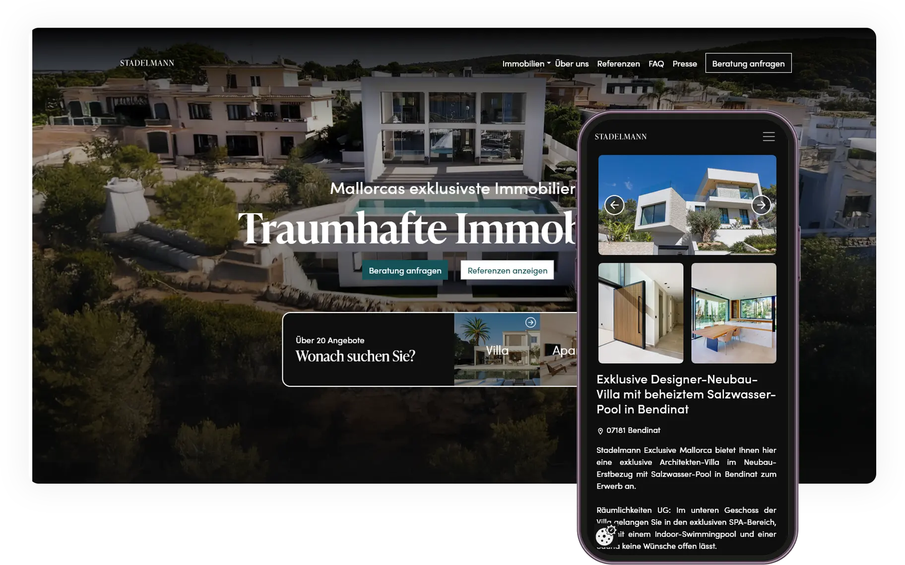 Die Immobilien-Website von Stadelmann Exclusive auf Desktop und Smartphone